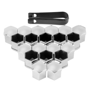 Jogo de Tampas Cromadas de Proteção para Porcas e Parafusos de Rodas com Pinça de Instalação  com 21 Peças LT6212S